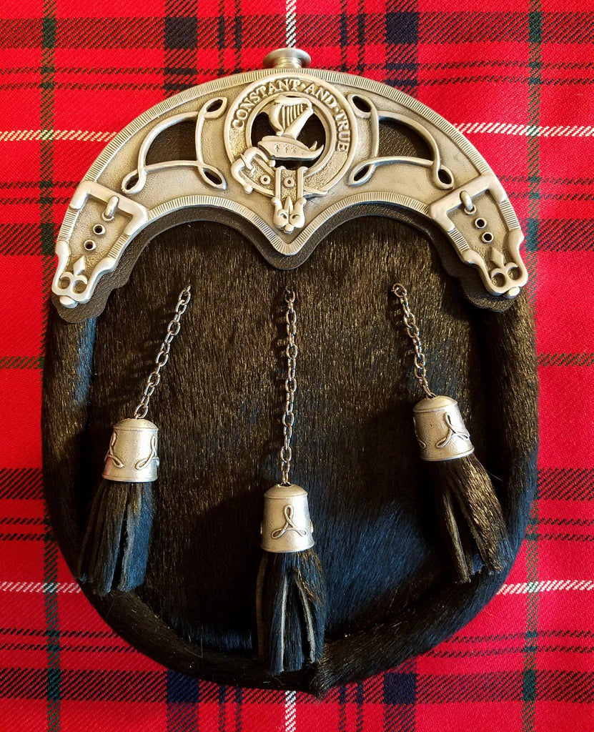Kilt Sporran, Formal Wear Fur and Pewter Clan Badge