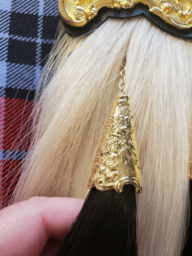 Horse Hair Sporran, Gold Thistle Piper's Hair Sporran