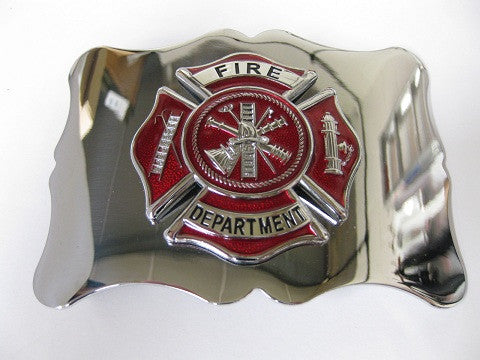 Firefighter Kilt Belt Buckle, Red with Chrome