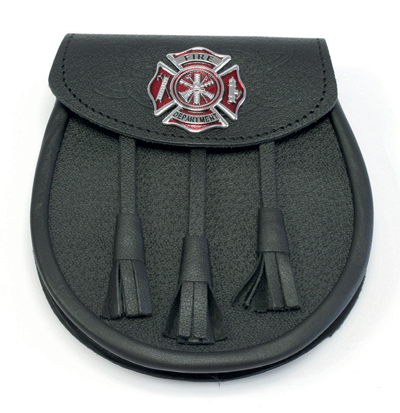 Kilt Sporran, Firefighter Leather Sporran, With Red Chrome Badge