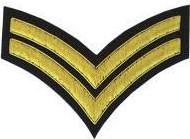 Corporal (Double) Stripe Chevron Badge, Gold Bullion on Black