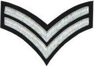 Corporal (Double) Stripe Chevron Badge, Silver Bullion on Black